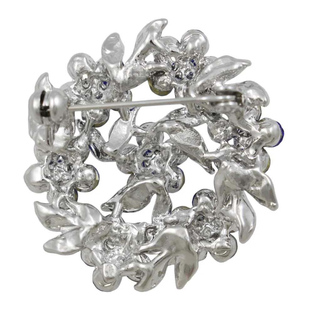 Wreath of Blue Daisies with Clear Crystals Brooch Pin - PRL702