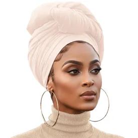 XTREND 1 Piece Stretch Head Wraps Fashion Headband African Solid Color Turban Neck Sleeve Soft Breathable headwrap for Women (Beige)