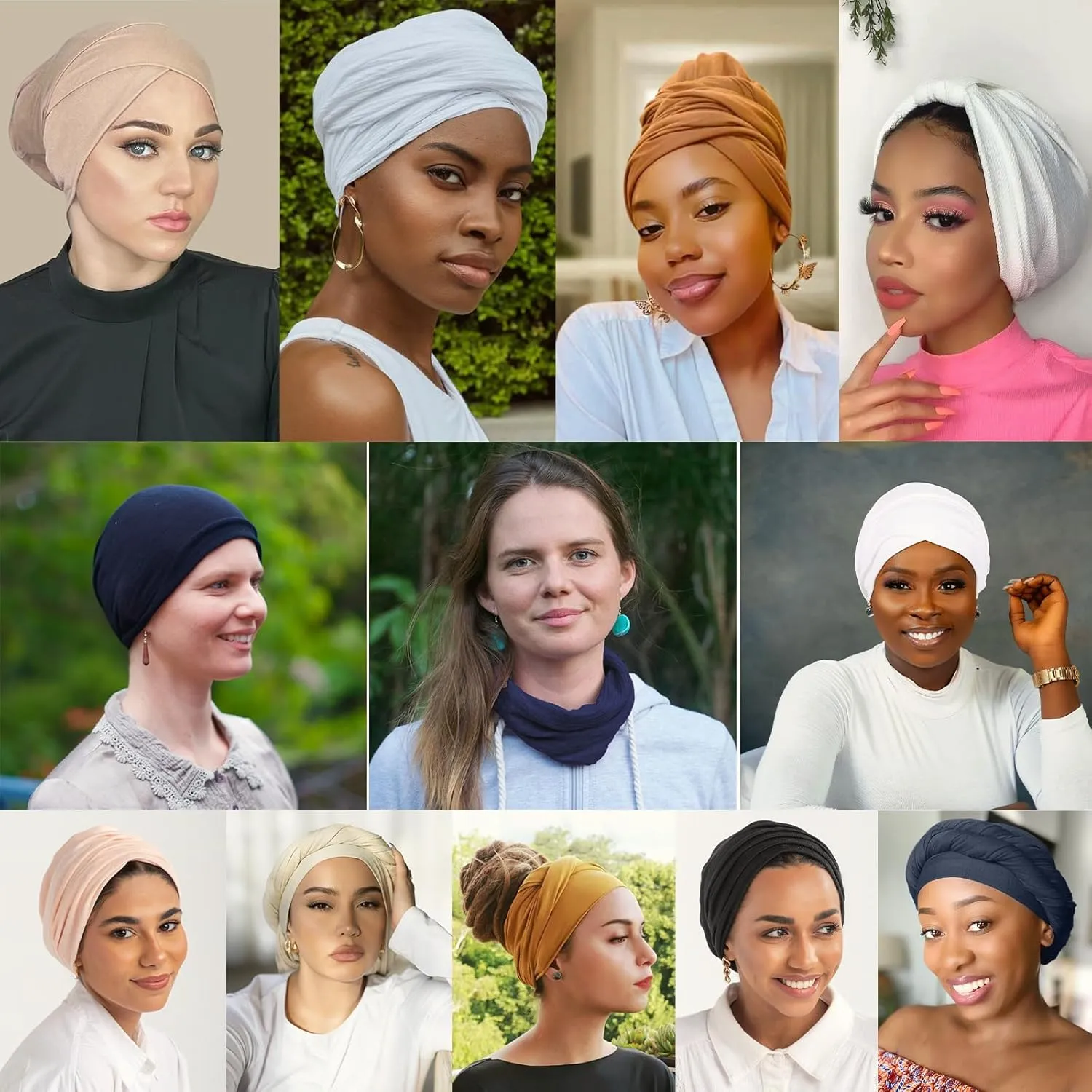 XTREND 1 Piece Stretch Head Wraps Fashion Headband African Solid Color Turban Neck Sleeve Soft Breathable headwrap for Women (Beige)