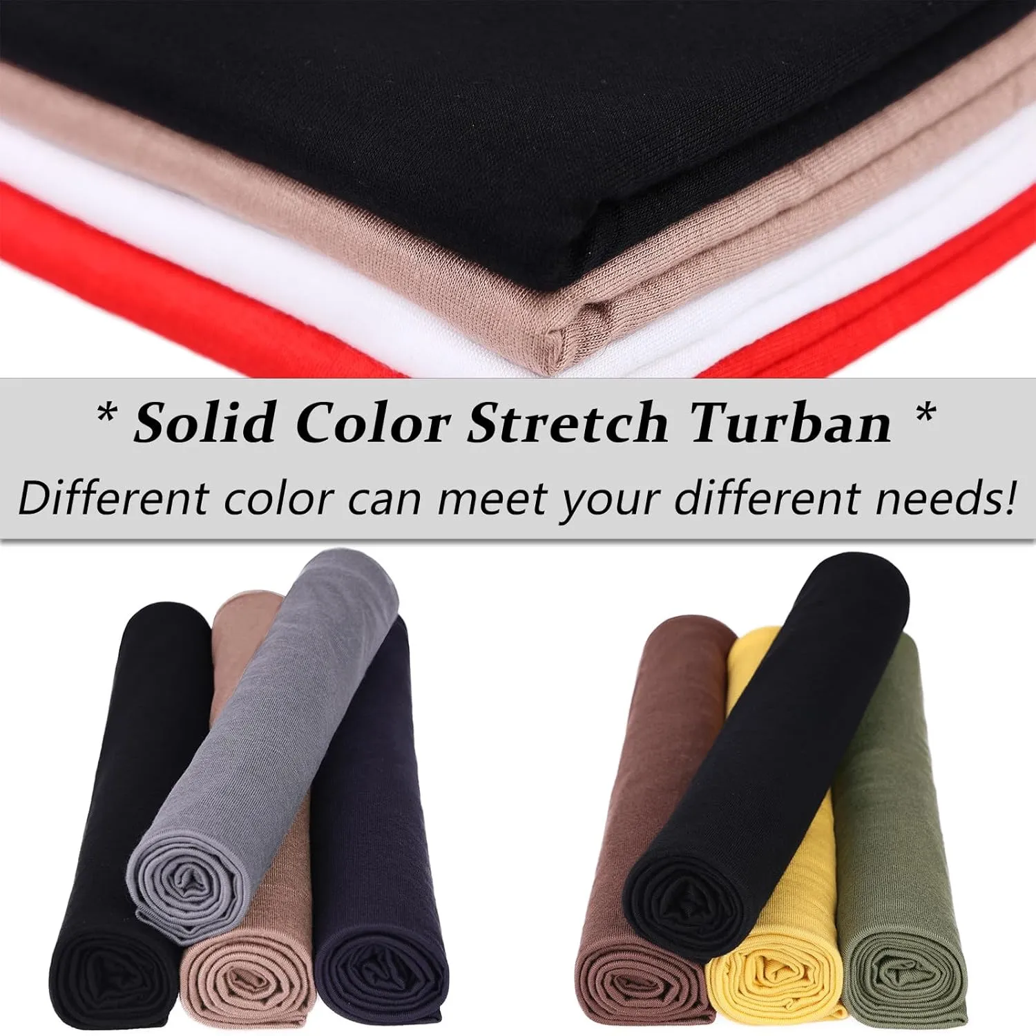 XTREND 1 Piece Stretch Head Wraps Fashion Headband African Solid Color Turban Neck Sleeve Soft Breathable headwrap for Women (Beige)
