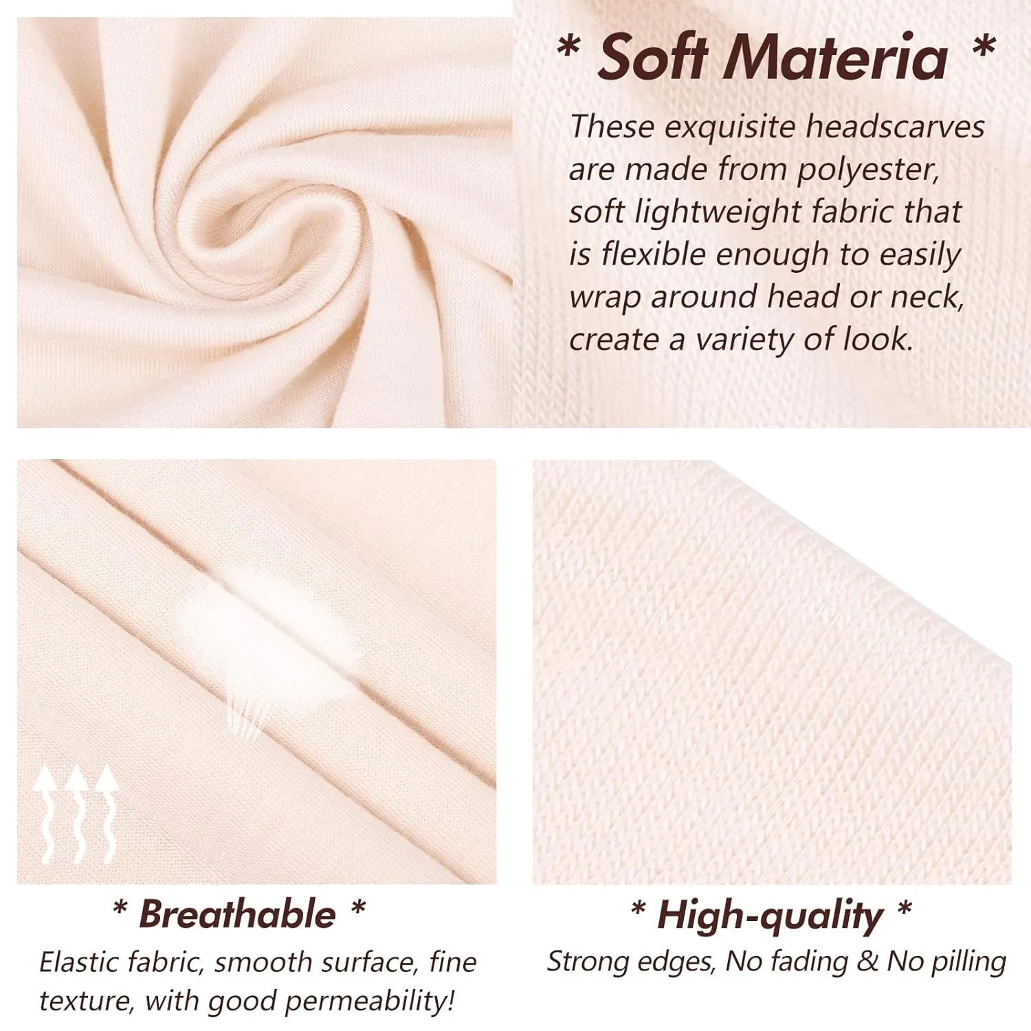 XTREND 1 Piece Stretch Head Wraps Fashion Headband African Solid Color Turban Neck Sleeve Soft Breathable headwrap for Women (Beige)