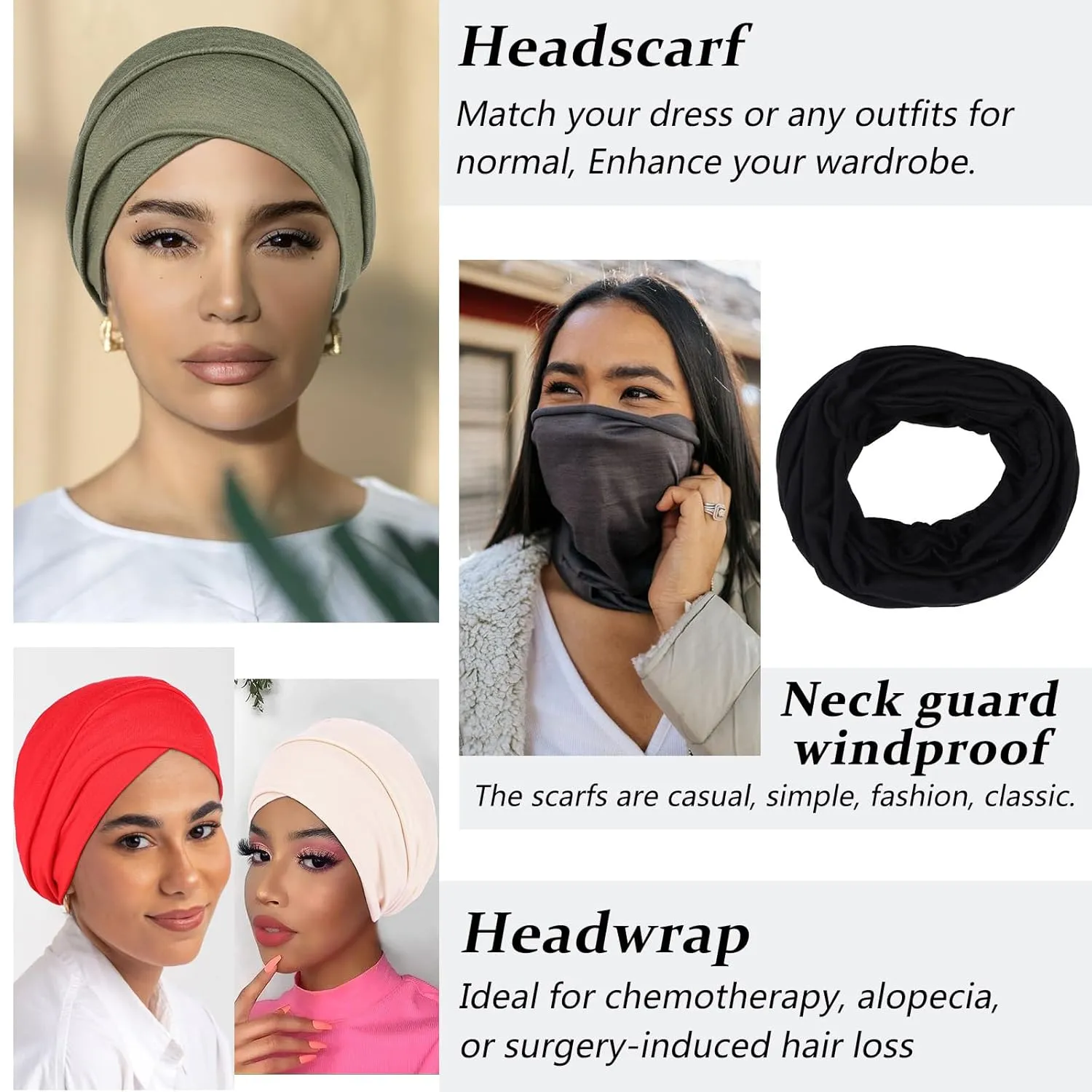 XTREND 1 Piece Stretch Head Wraps Fashion Headband African Solid Color Turban Neck Sleeve Soft Breathable headwrap for Women (Beige)