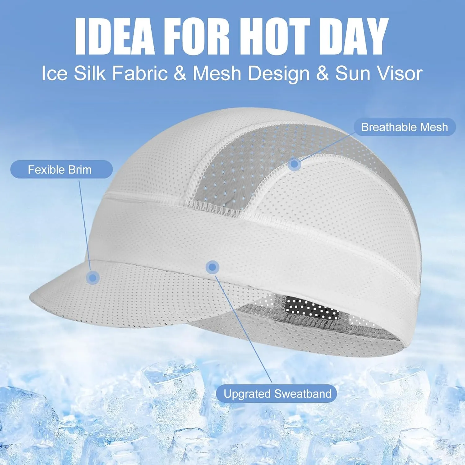 XXL Cooling Cycling Cap Skull Caps Under Helmet Mesh Hats with Sun Visor for Big Head Bike Hard Hat Liner for Men