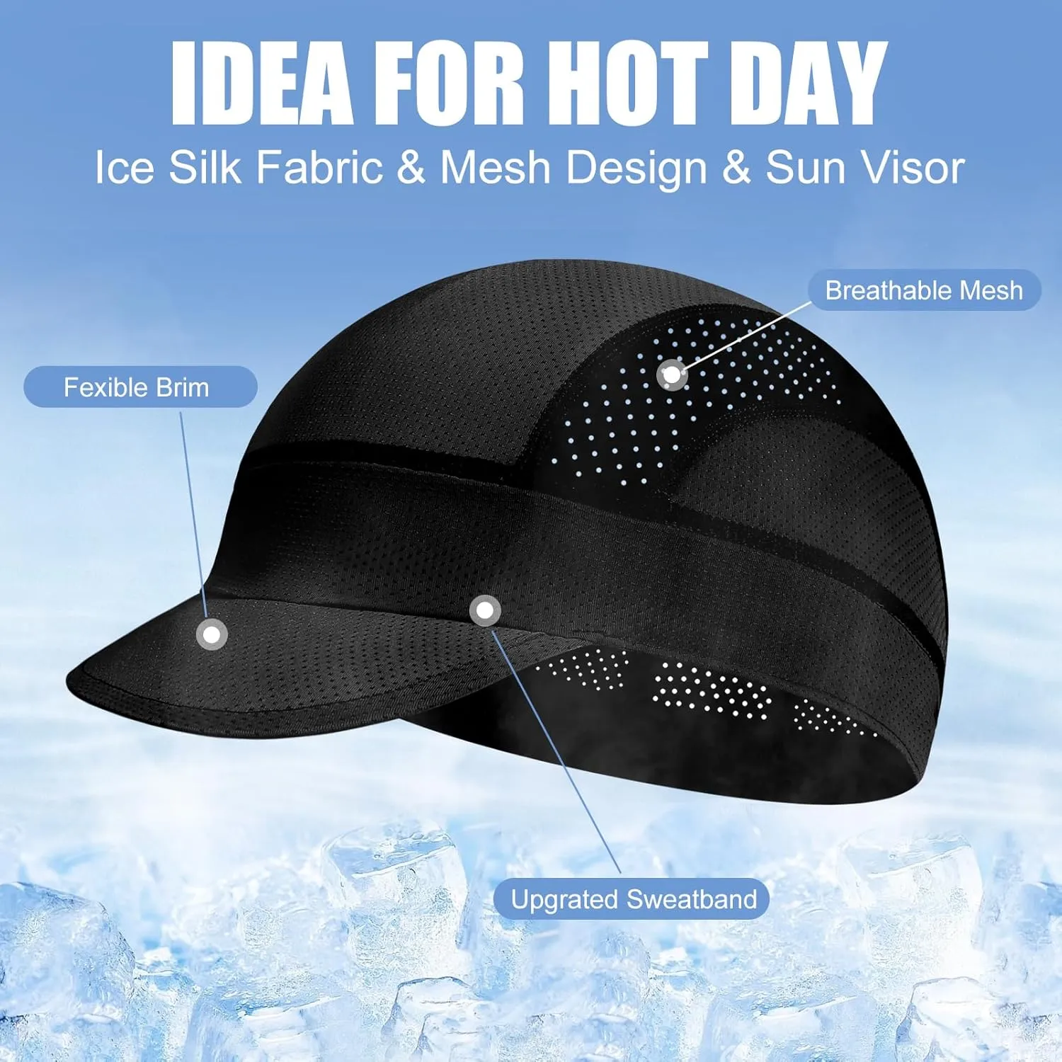 XXL Cooling Cycling Cap Skull Caps Under Helmet Mesh Hats with Sun Visor for Big Head Bike Hard Hat Liner for Men