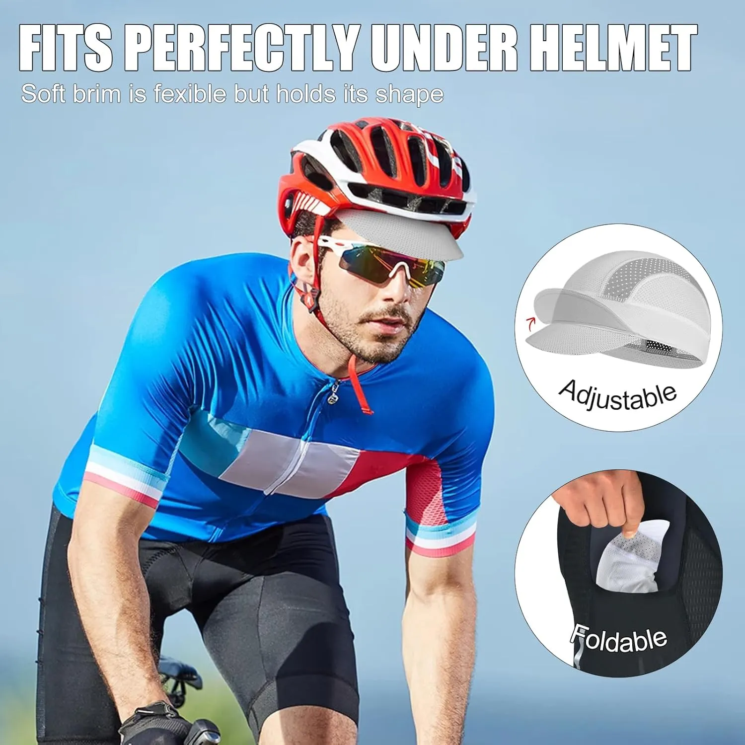 XXL Cooling Cycling Cap Skull Caps Under Helmet Mesh Hats with Sun Visor for Big Head Bike Hard Hat Liner for Men