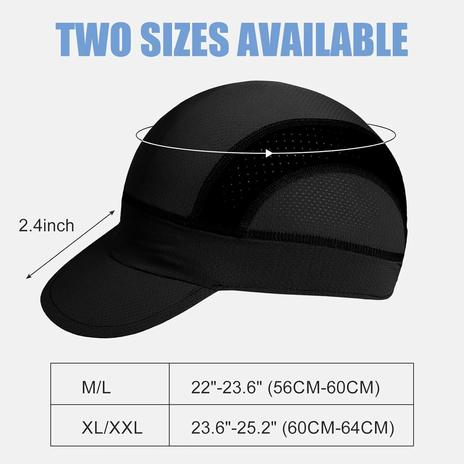 XXL Cooling Cycling Cap Skull Caps Under Helmet Mesh Hats with Sun Visor for Big Head Bike Hard Hat Liner for Men