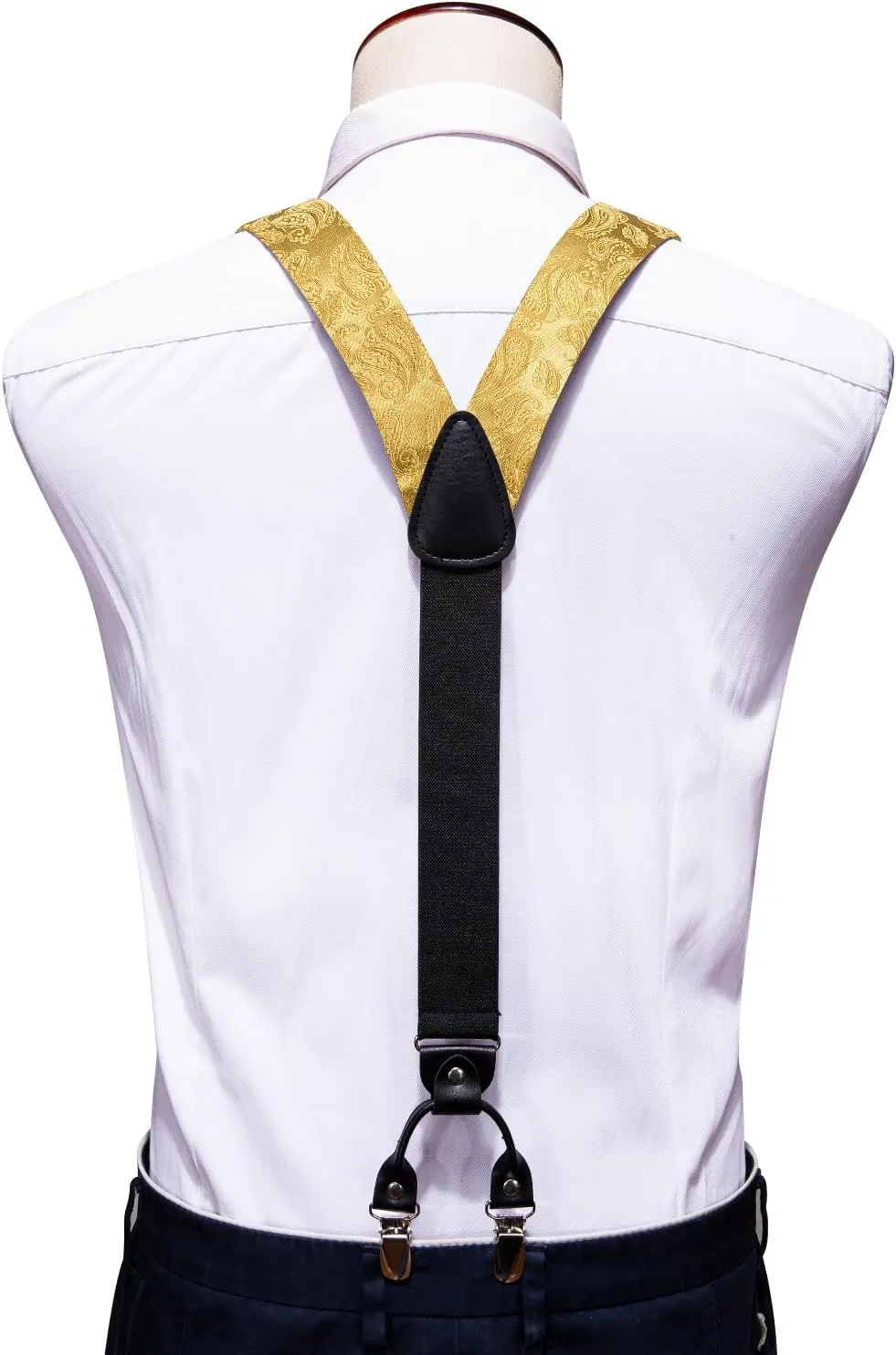 YOHOWA Men's Solid Paisley Suspenders Bowtie Set 6 Strong Clips Adjustable Y-Back Woven Brace Formal Wedding Party Tuxedo